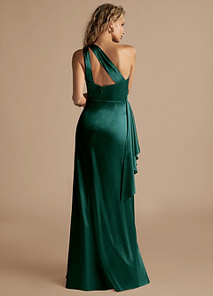 Azazie Maive Bridesmaid Dresses Pine Sheath Ruched Metallic Satin Dress image3