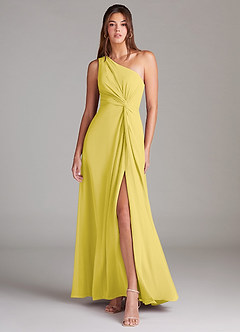 Azazie Brooke Robes de demoiselle d'honneur Robe Trapèze en Mousseline de soie Une épaule Canari image1