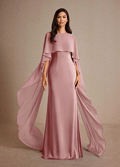 Azazie Milfred Mother of the Bride Dresses Dusty Rose Sheath Boatneck Stretch Satin Dress image1