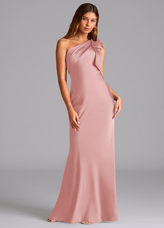 Azazie Yuanna Bridesmaid Dresses Powder Pink Mermaid One Shoulder Stretch Satin Dress image3