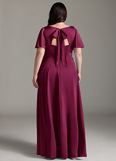 Azazie Kimber Bridesmaid Dresses Red Plum A-Line Ruched Stretch Satin Dress image8