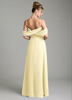 Azazie Mercedes At-home Try On Dresses Lemon Sorbet A-Line Off the Shoulder Chiffon Dress image6