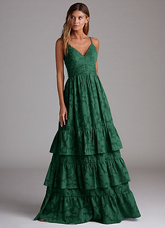 Azazie Nathalia Robes de demoiselle d'honneur Robe Trapèze en Blumen-Burnout Arc Vert Foncé image4