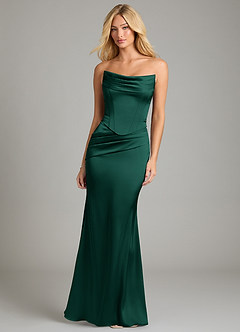 Azazie Sorrel Bridesmaid Dresses Emerald Mermaid Strapless Stretch Satin Convertible Dress image5