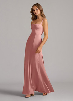 Azazie Amaris Bridesmaid Dresses Rosette A-Line Corset Stretch Satin Dress image4