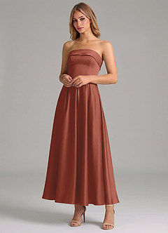 Azazie Lucienne Suknie dla druhen Linia A Pofałdowany Satyna elastyczna Długość kostki Sukienka image4