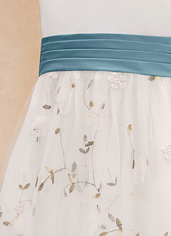 Azazie Pollie Flower Girl Dresses Ivory Moody Blue A-Line Bow Tulle Dress image14
