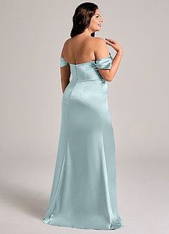Azazie Saige Bridesmaid Dresses Mist Sheath Off the Shoulder Metallic Satin Convertible Dress image14