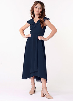 Azazie Posie Junior Dark Navy A-Line Ruched Chiffon Dress image4
