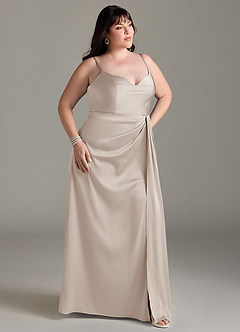 Azazie Brielle Bridesmaid Dresses Frost A-Line Cowl Spaghetti Straps Stretch Satin Dress image9