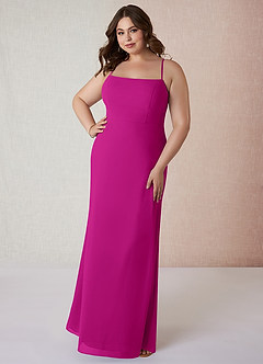 Azazie Tayla Bridesmaid Dresses Fuchsia Sheath Square Neckline Chiffon Dress image6