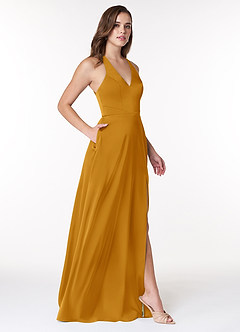 Azazie Ceria Final Sale Matcha A-Line V-Neck Stretch Satin Dress image4