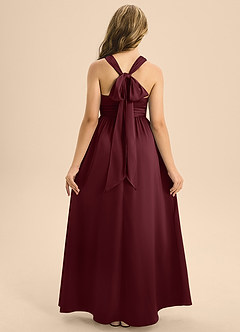 Azazie Jaylah Junior Abito A-Line in Raso Elasticizzato Plissettato Cabernet image2