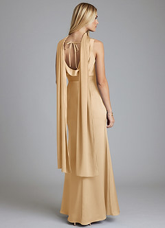 Azazie Tallie Bridesmaid Dresses Gold Mermaid Pleated Stretch Satin Dress image4