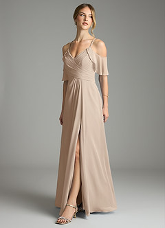 Azazie Dakota Bridesmaid Dresses Taupe A-Line V-Neck Pleated Chiffon Dress image8