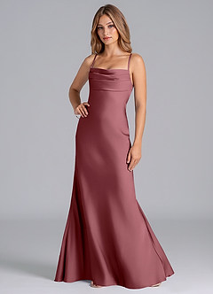 Azazie Seema Bridesmaid Dresses Desert Rose Mermaid Corset Stretch Satin Dress image5