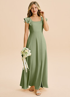 Azazie Bondi Junior Pistachio A-Line Side Slit Stretch Satin Dress image4