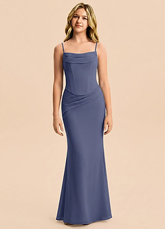 Azazie Sorrel Junior Stormy Mermaid Pleated Chiffon Dress image5