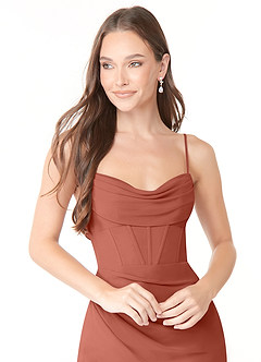 Azazie Mai Bridesmaid Dresses Clay Sheath Pleated Chiffon Dress image5