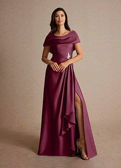 Azazie Branford Mother of the Bride Dresses Mulberry A-Line Pleated Stretch Satin Dress image10