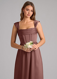 Azazie Hattie Bridesmaid Dresses Espresso A-Line Corset Stretch Satin Dress image6