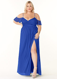 Azazie Fiena Final Sale Desert Rose A-Line V-neck Ruched Mesh Dress image7