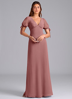 Azazie Pheby Bridesmaid Dresses Desert Rose A-Line Pleated Chiffon Dress image3