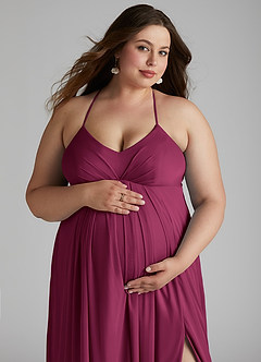 Azazie Annabelle vestidos de dama de honor de maternidad Vestido de Corte En A Cuello en V plisado Hasta el suelo Malla image11