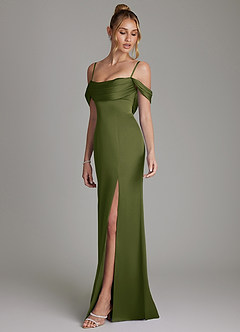 Azazie Nira Bridesmaid Dresses Bright Olive Mermaid Corset Stretch Satin Dress image6