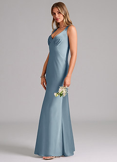 Azazie Kamila Brautjungfernkleider A-Linie Plissee Stretch-Satin Kleid Staubblau image6