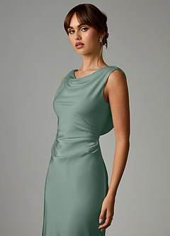 Azazie Kieryn Robes de demoiselle d'honneur Robe Sirène en Satin extensible Plissée Sauge D'argent image6