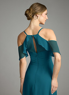 Azazie Dakota Bridesmaid Dresses Ink Blue A-Line V-Neck Pleated Chiffon Dress image6