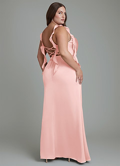 Azazie Jessamine Bridesmaid Dresses Powder Pink Sheath Corset Stretch Satin Dress image9