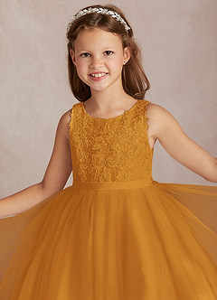 Azazie Calla Flower Girl Dresses Butterscotch Ball-Gown Lace Tulle Dress image1
