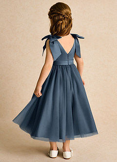 Azazie Serene Abiti da Ragazza di Fiori Abito Principessa in Raso Opaco Fiocco Blu Nettuno image3