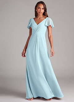 Azazie Soren Bridesmaid Dresses Cloud Blue A-Line Ruched Chiffon Dress image3