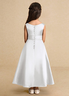 Azazie Lindy Flower Girl Dresses White A-Line Pleated Matte Satin Dress image7