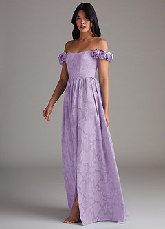 Azazie Autumn Bridesmaid Dresses Lilac A-Line Off the Shoulder Floral Burnout Convertible Dress image4