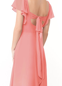 Azazie Syenna Brautjungfernkleider A-Linie Gestreift Chiffon Kleid Koralle image3