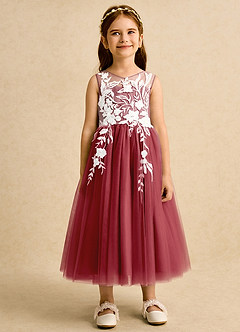 Azazie Sundae Flower Girl Dresses Pomegranate Ball-Gown Lace Dress image7