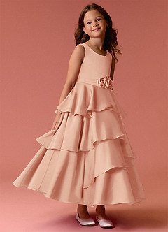 Barbie ♥ Azazie Blumenmädchenkleider A-Linie ärmellos Stretch-Satin Kleid Englisches Rosa image3