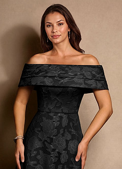 Azazie New Britain Moeder van de bruid jurken A-Lijn Jurk van Bloemen Burn-out Geplooid Zwart image5