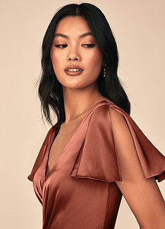 Azazie Soren Bridesmaid Dresses Clay A-Line Pleated Stretch Satin Dress image6