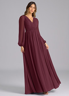 Azazie Palerma Bridesmaid Dresses Cabernet A-Line Long Sleeve Chiffon Dress image4