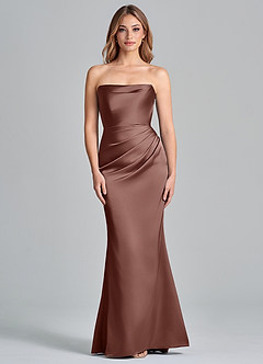 Azazie Olea 신부 들러리 드레스 인어 스트랩리스 스트레치 새틴 바닥 길이 드레스 image3