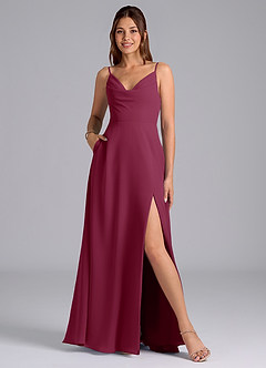 Azazie Sarella Bridesmaid Dresses Mulberry A-Line with Pockets Chiffon Dress image1