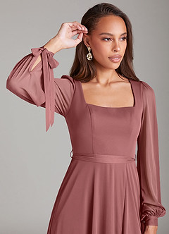 Azazie Leonia Bridesmaid Dresses Amethyst A-Line Long Sleeve Mesh Dress image5
