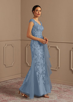 Azazie Melena vestidos de madre de la novia Vestido de Azul Polvoriento de Tul de Sirena con Encaje image2
