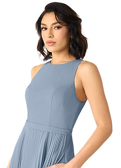 Azazie Lindie Bridesmaid Dresses Dusty Blue A-Line Scoop Pleated Chiffon Dress image4