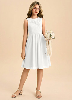 Azazie Skyla Junior White A-Line Pleated Chiffon Dress image1